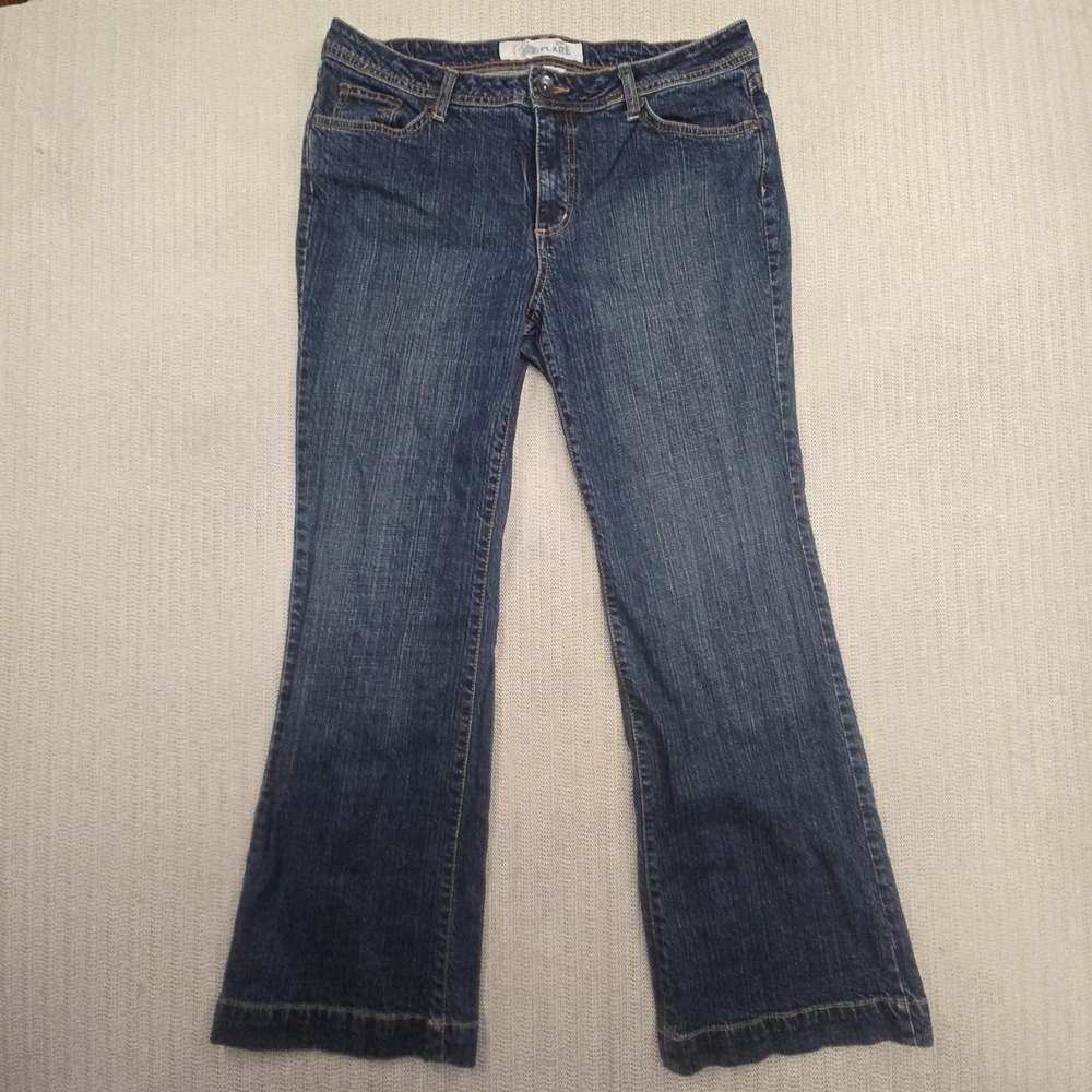 SO Jeans Womens 14 Petite Blue Medium Wash Flare Stretch Denim Pants Casual